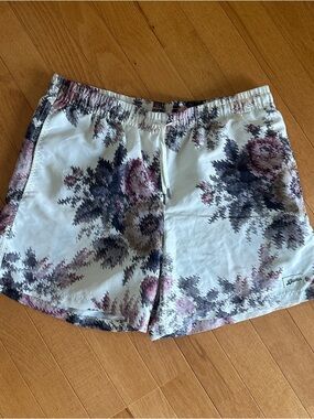Men's Floral Swim Trunks - White with Pink & Gray Accents